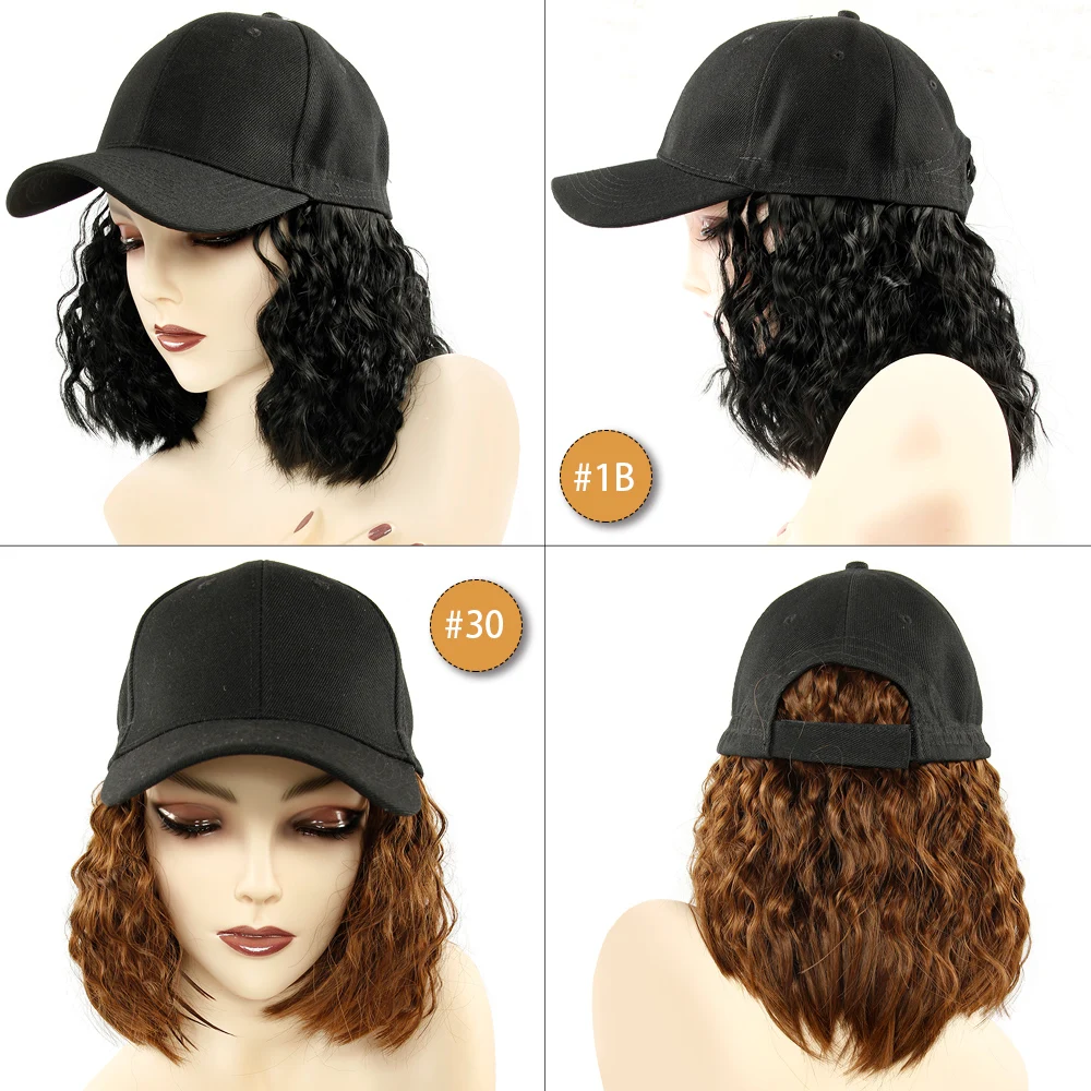 Baseball Cap Short Wigs for Women Heat Resistant Fiber Black Hair Wig Brown Synthetic Bob Sale | Шиньоны и парики