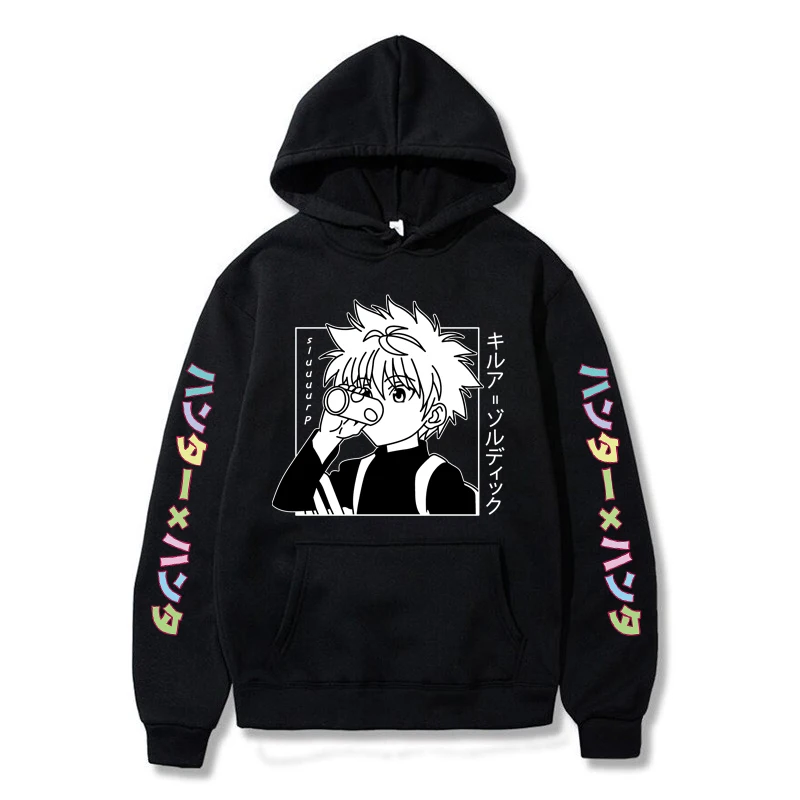 

2021 new Men Women Short Sleeve Sweatshirt Killua Zoldyck Anime Manga Black Hoodies Bluzy Tops Clothes