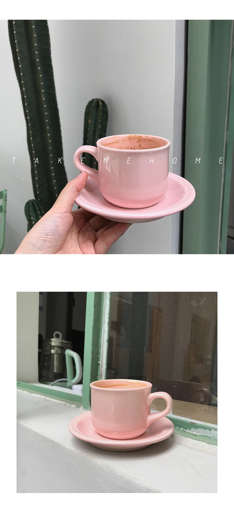 

Pink Small Coffee Cup Creative Girl Nordic Style Chinese Tea Coffee Cup Travel Porcelain Vintage Tazzine Caffe Drinkware Eg50