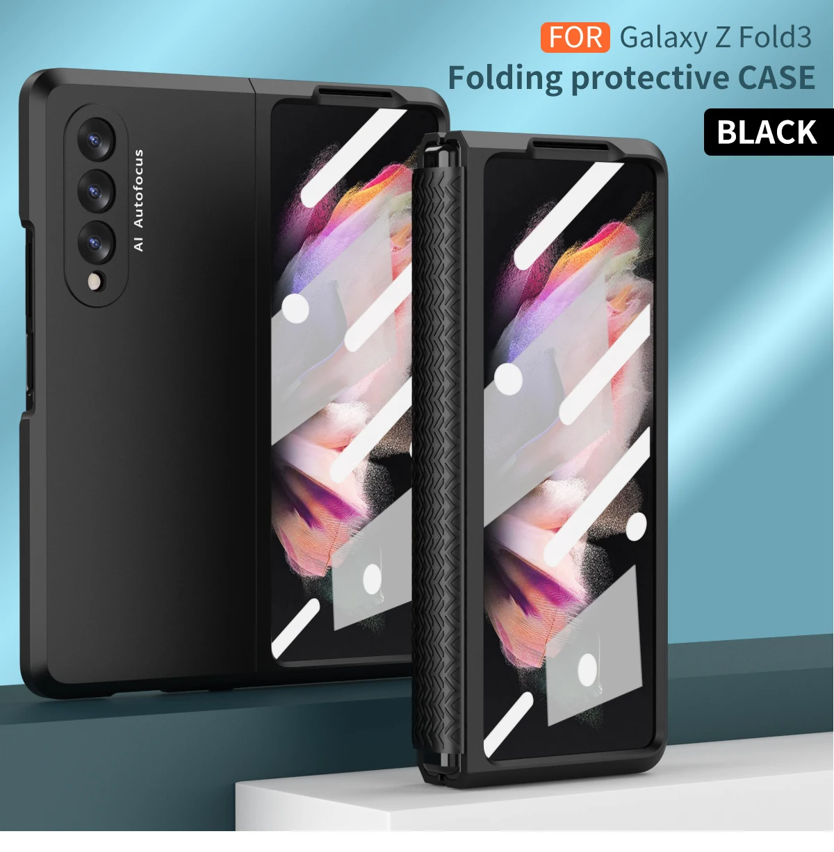 Bisagra de TPU suave de protecci&oacute;n, funda de tel&eacute;fono de PC dura esmerilada para Samsung Galaxy Z Fold 3 Fold2 5G, cubierta protectora con pel&iacute;cula de vidrio frontal-1