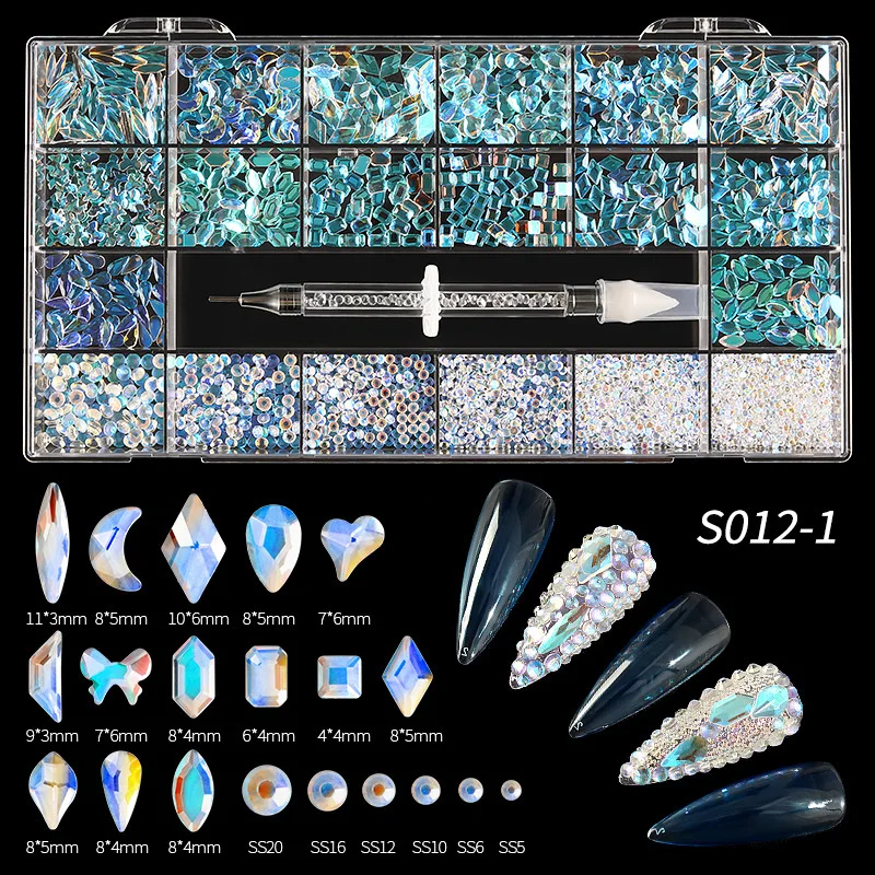 

Стразы для ногтей с 21 сеткой в коробке, стразы в форме плоского стекла, Стразы для ногтей, набор украшений для творчества и ногтевого дизайна