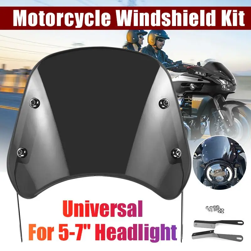 

Motorcycle Windscreen Windshield for 5-7" Headlights Black Universal Wind Deflector for Honda for Yamaha for Kawasaki for Suzuki