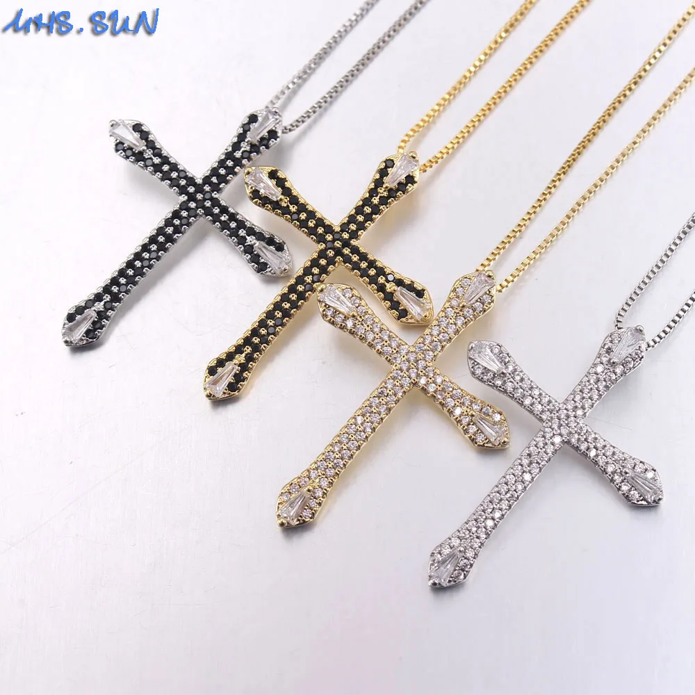 Ожерелье с кулоном "MHS.SUN Cute Zircon Cross", украшенным модным цепочкой, инкрустированным AAA CZ, в трендовом стиле, для женщин и девушек, 1 шт.