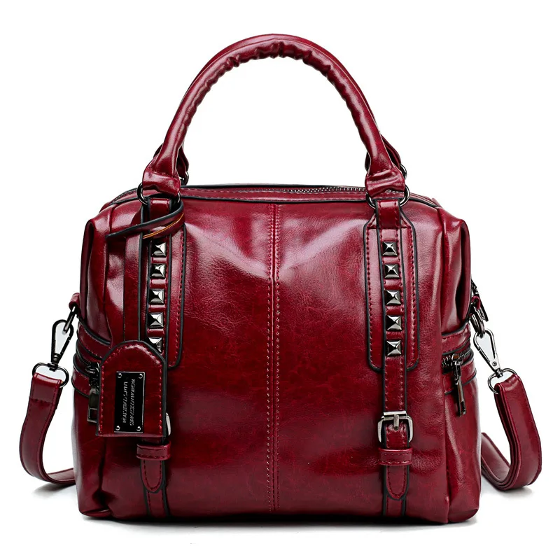 Роскошные женские сумки масло воск кожа бостонские заклепки лакированная сумка