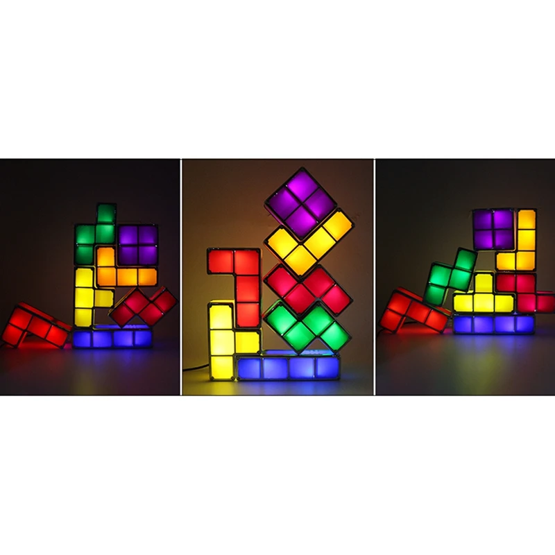 Детский Ночной светильник DIY Tetris Puzzle s Штабелируемый кубик Новинка игрушка
