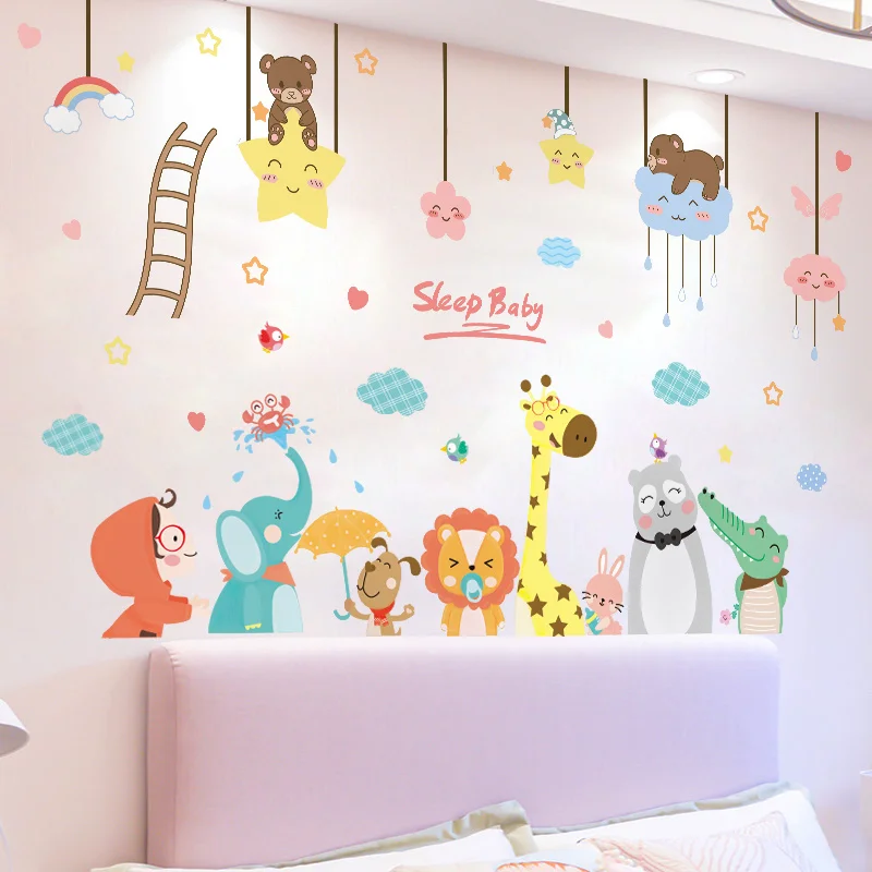 

Cartoon Animals Wall Stickers Vinyl DIY Bear Clouds Wall Decals for Kids Rooms Baby Bedroom Children Nursery Home Decoration
