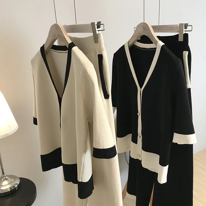 Весенний женский шикарный вязаный свитер брючный костюм для женщин комплект из