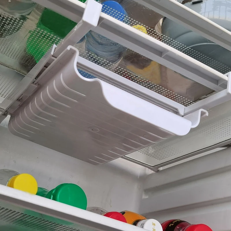

Refrigerator Storage Bag Rack,Food Storage Pocket Storage Tray Stretchable Rack,Pull-Out Zipper Closure Bag Organizer