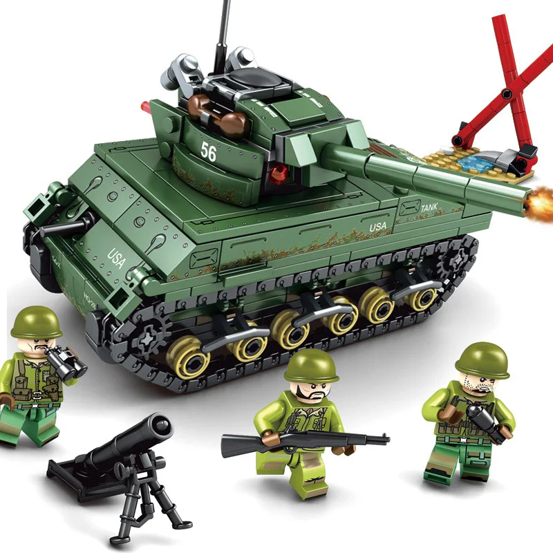 Сборочный Танк Строительный блок Sherman M4 Toy Technic Legoings Строительные кирпичи Duplo