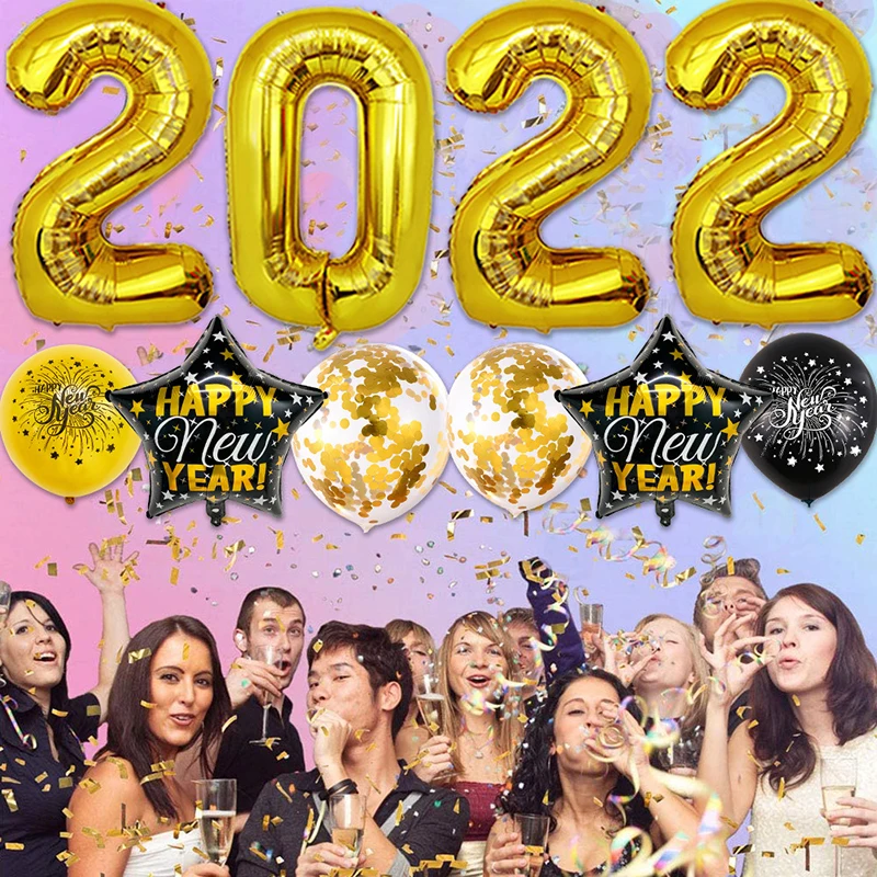 

2022 Happy New Year Balloon Decorations Wine Bottle Star Number Foil Balloons For Christmas New Year's Eve Home Party Decor