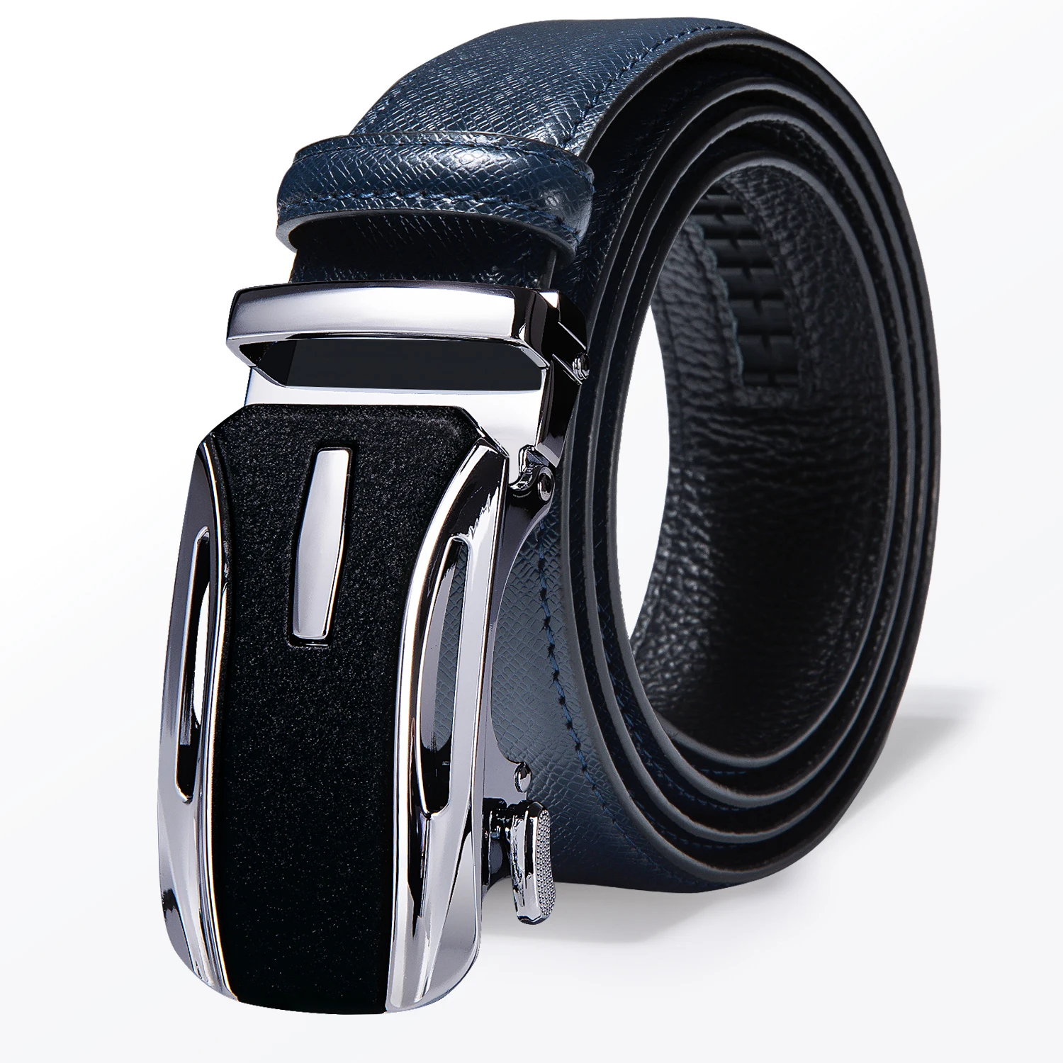 

Hi-Tie Fashion Men's Wedding Blue Leather Trouser Belts Men Smooth Automatic Buckle Male Belt Gift High Quality Jeans Strap