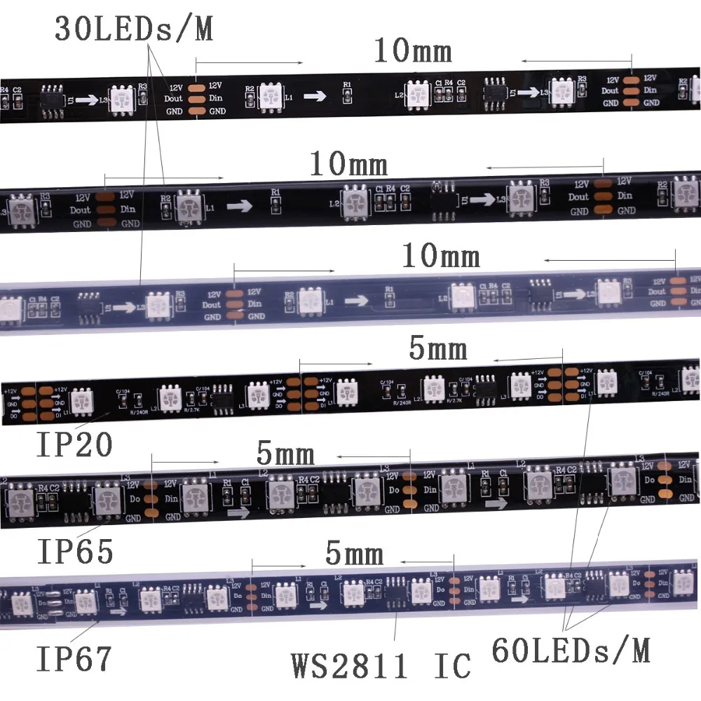 Пиксельная светодиодная ленсветильник WS2811 5050 RGB с 1 платой управления 12 В