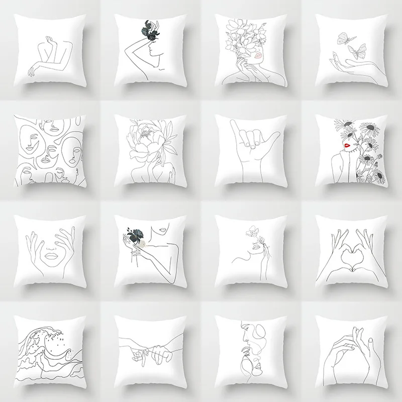 

Modern Abstract Line Drawings Cushion Cover Portrait Sketch Nordic Simple White Decorative Pillow Cover Sofa Seats Throw Pillows
