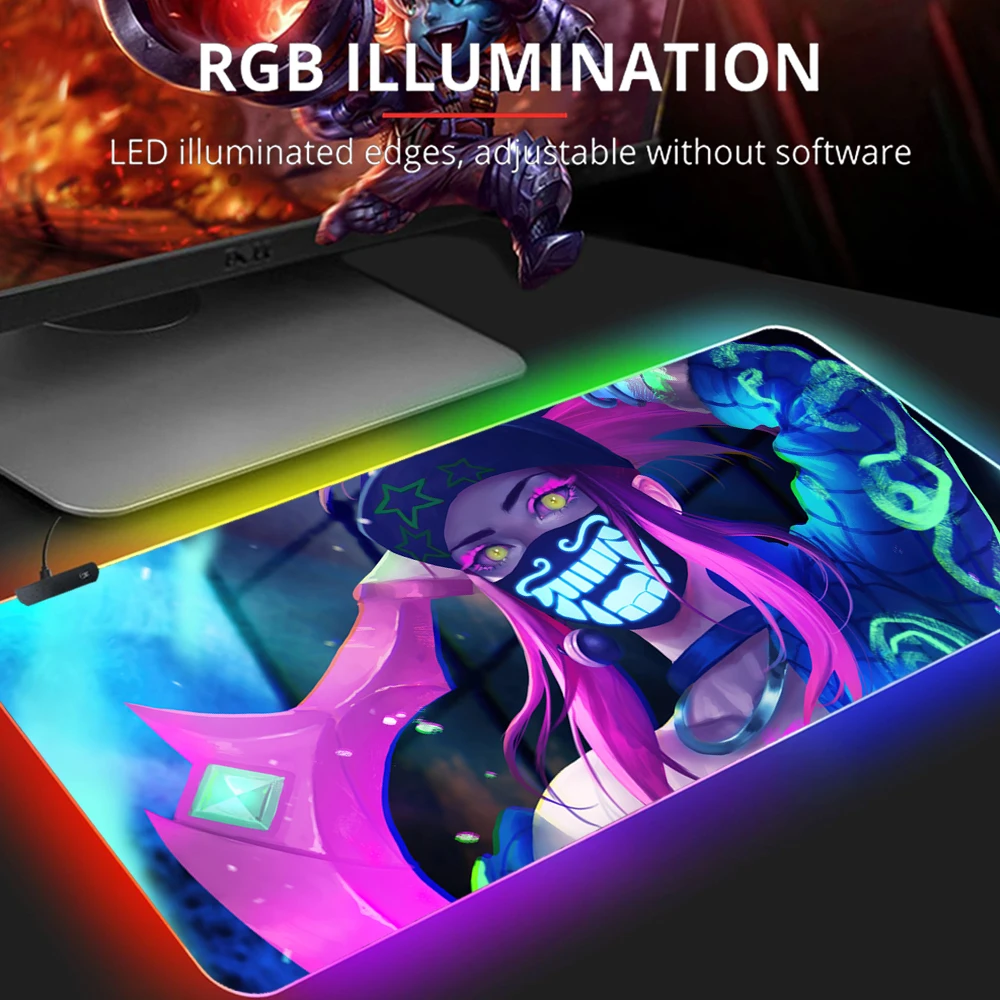 

League of Legends Akali Mouse Pad Gamer Computer Desk Mat Gaming Room Accessories Anime RGB Mousepad Large Table pad for Game
