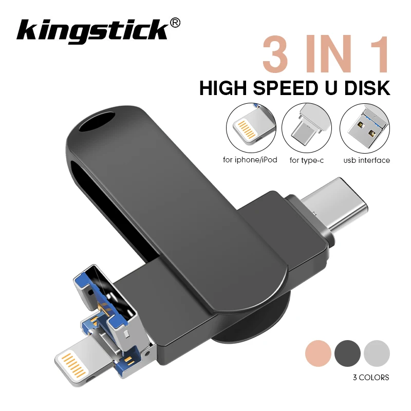 

IOS Flash Drive 128GB for iphone iPad Photo stick USB 2.0 OTG 3 in 1 Pen Drive TYPE-C Pen drive 64GB 32GB 256GB Flash USB 3.0