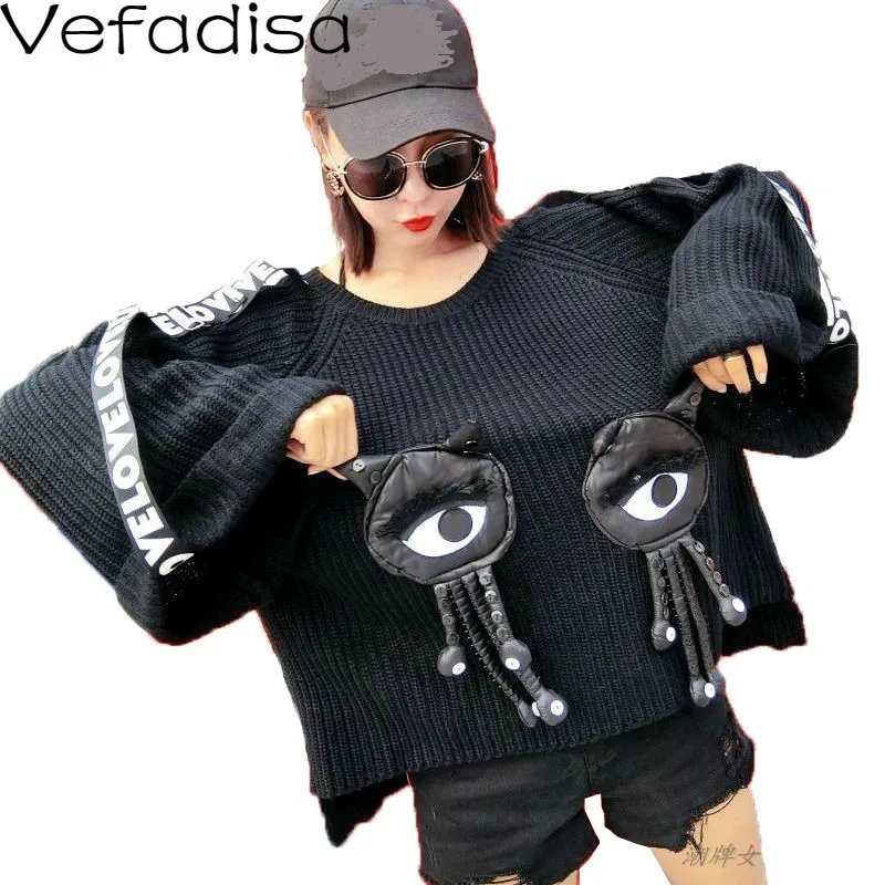 Женский свитер Vefadisa свободный с кисточками и принтом в виде большого глаза