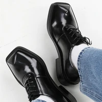 japaness style mens flat pu leather casual shoes trendy big round toe lace up daily outside oxfords man
