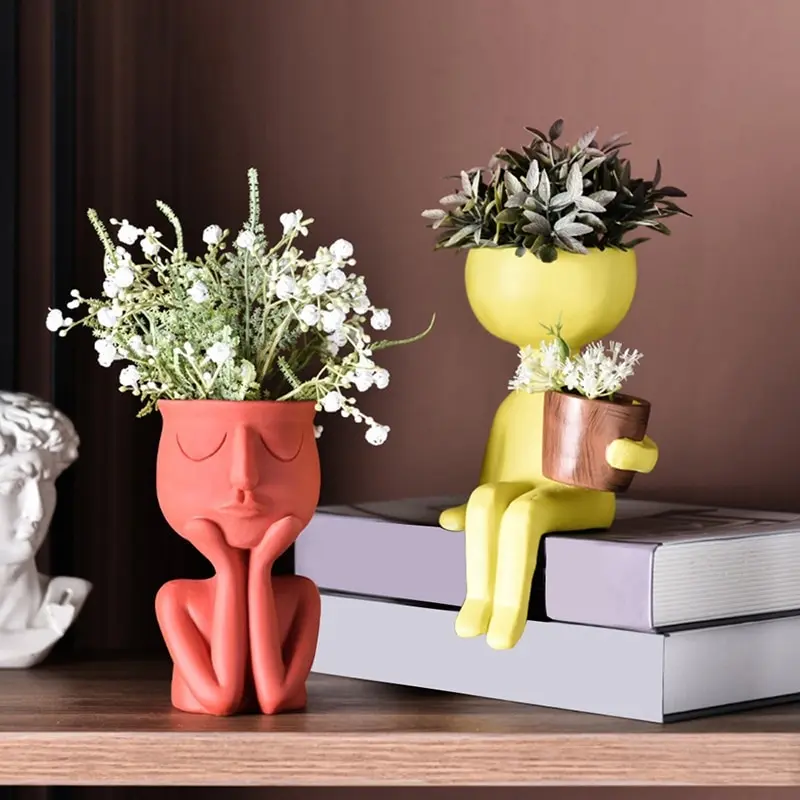 

Resin Art Vase Portrait Sculpture Vases Plant Pots Garden Storage Bucket Office Desktop Flowers Decor Character Statue Ornaments