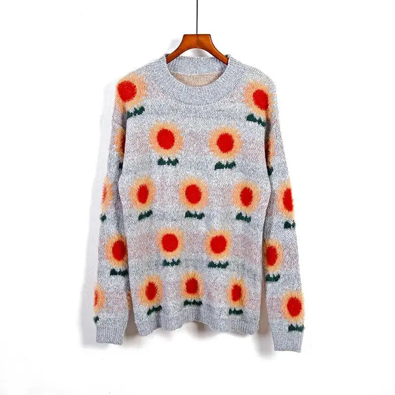 Осень-зима 2019 комплект из 2 предметов женский свитер с цветочным принтом + длинная