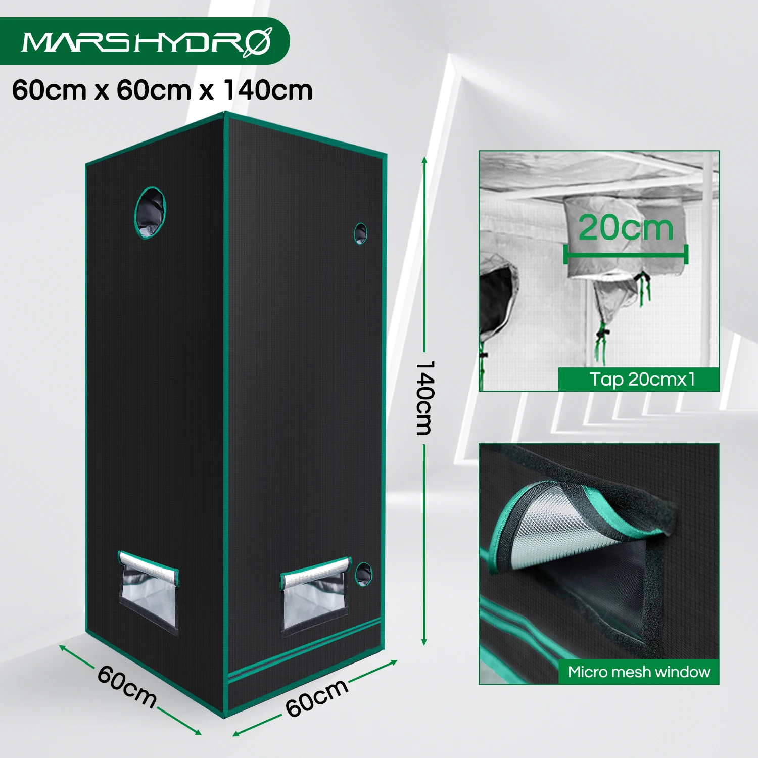 MarsHydro 1680D 60x60x140 см расти палатку алмазного майлара крытая гидропоника шатер для