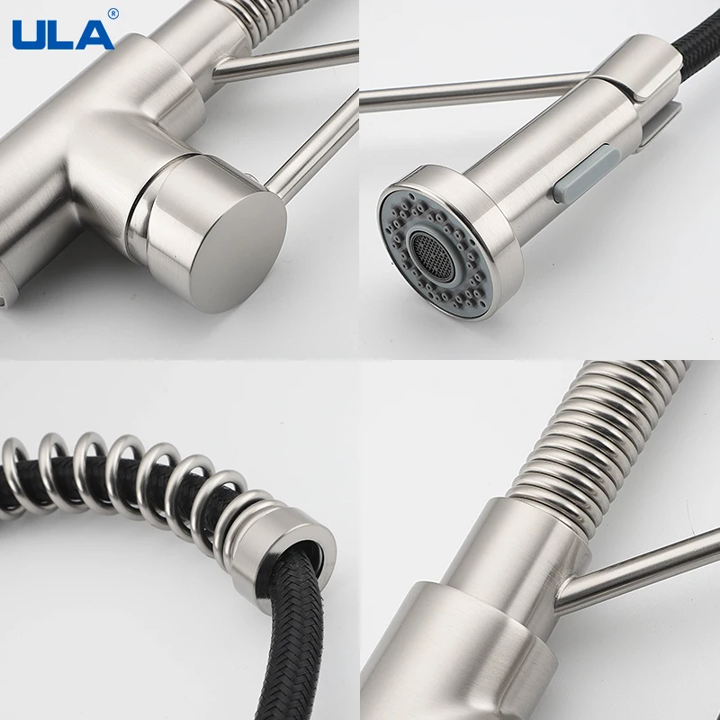 Латунный кухонный смеситель ULA вращающийся на 360 градусов выдвижной для кухни