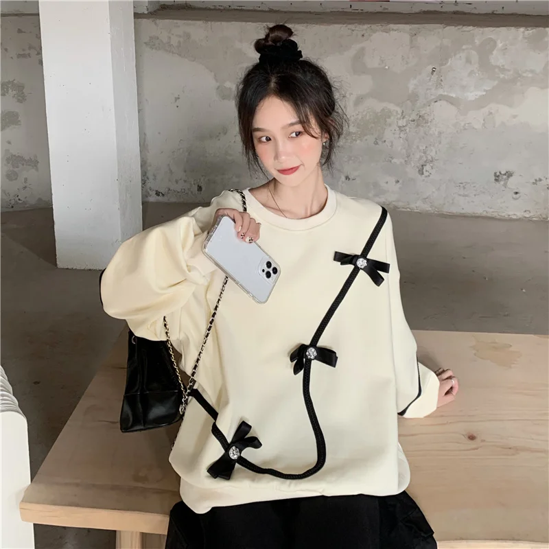 

Real Shot Cost-Effective Design Bow Inlaid Brick Sweater