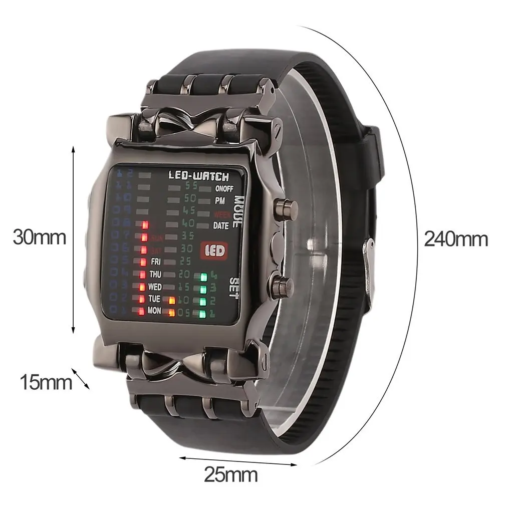 Multifunctional Popular Square Dial Uisex Binary LED Digital Watches Rubber Band Casual Sport Outdoor Wrist Watch | Дом и сад