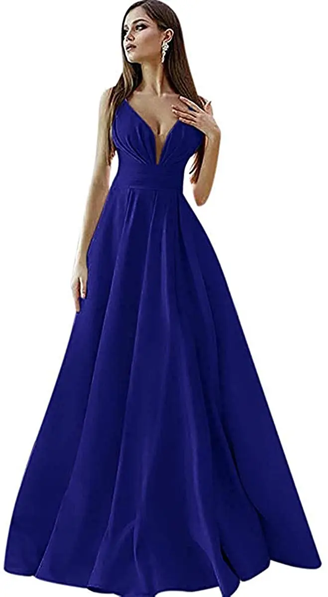 

Sexy Long Evening Dresses Satin Formal Prom Ball Gown with Pockets satin dress party formal prom dresses with sparkles