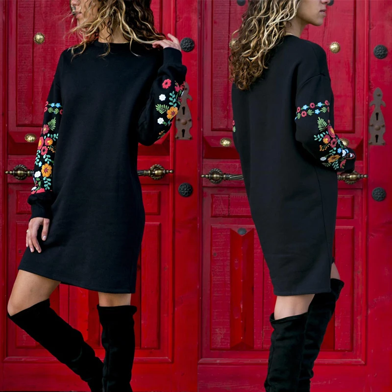 Свитшот Litthing платье Женский пуловер с цветочной вышивкой Осень зима Теплый
