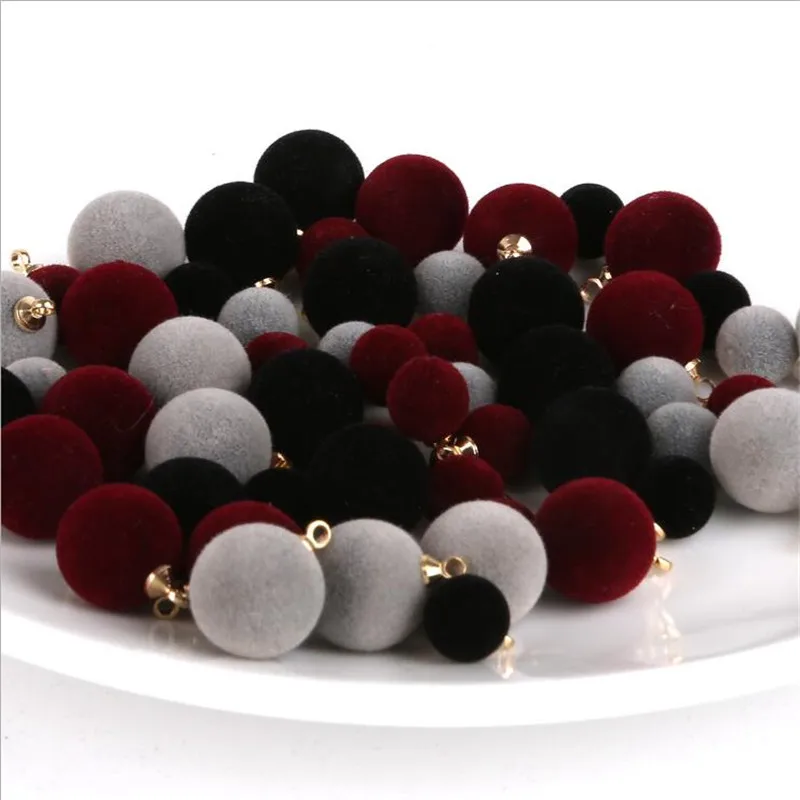 10 шт./партия флокированные бусины плюшевые Шаровые Подвески Разъемы для сережек