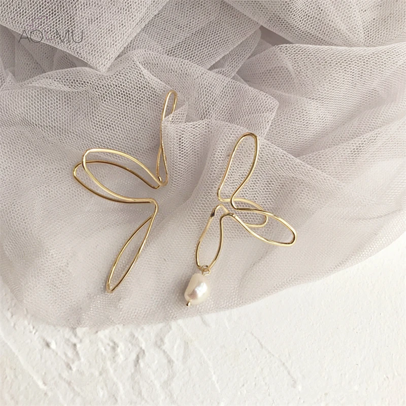 Женские витые серьги бабочки AOMU новые модные металлические с бабочкой и жемчугом