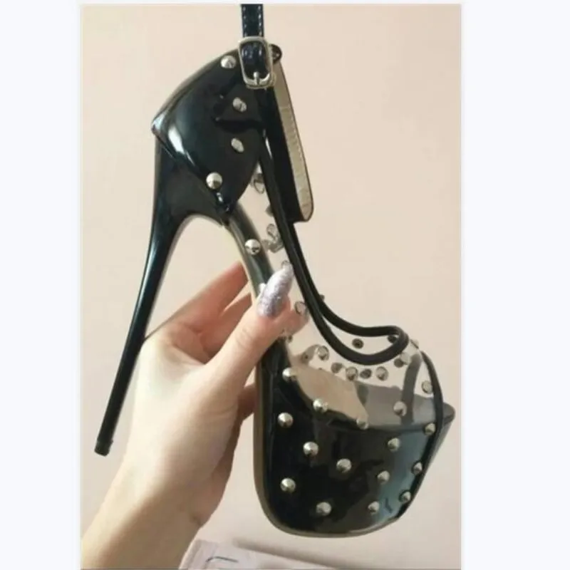 

LanLoJer Sexy High Heels Party Pumps Women High Heel , Transparent PVC Stitching Paint About16 cm High-heeled Women's Shoes