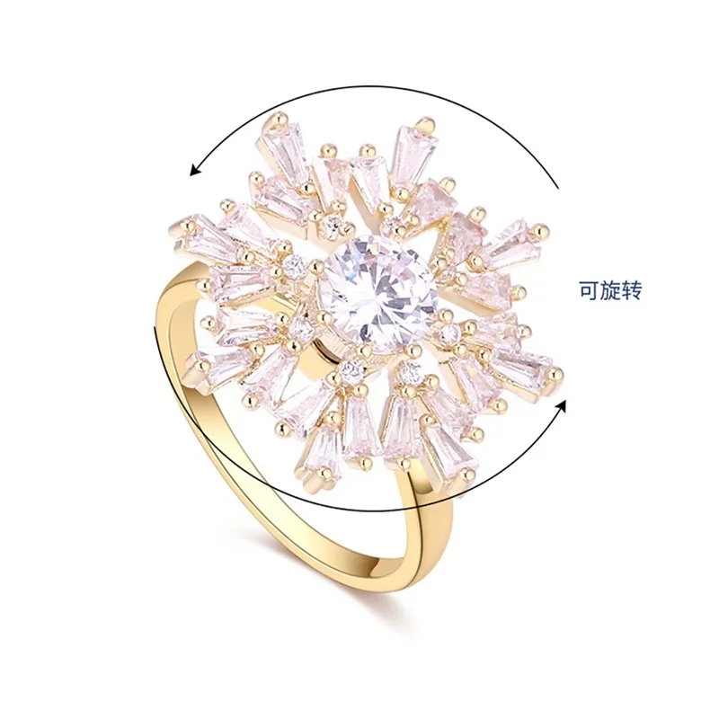 

Douyin with a flexible swiveling open ring with gold-plated micro-zircon snowflake ring with student index finger r
