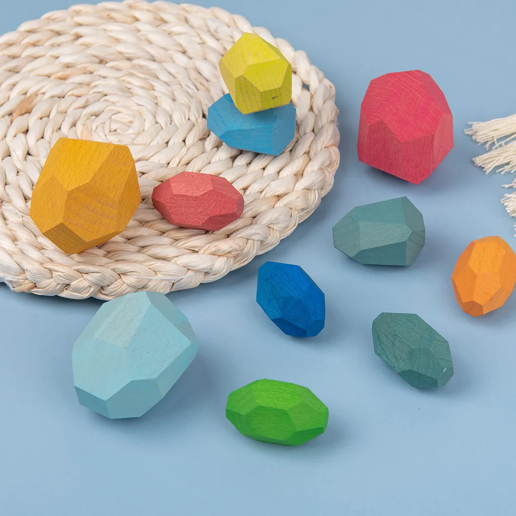

Kawaii Wooden Stone For Kids Building Block Creative Toy Stacking Game Rainbow Toy Intelligence Development Birthday Gift #50