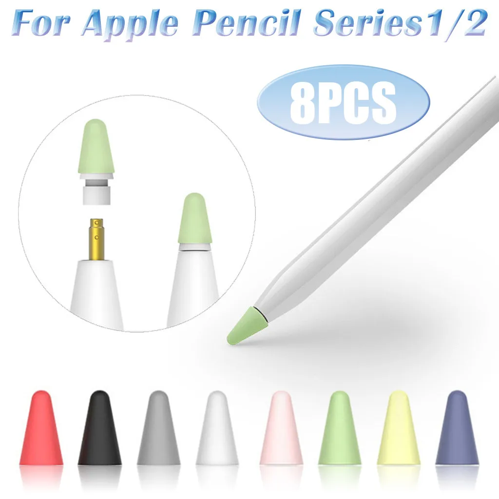 

mosunx 8pcs Replacement Tip Cover Compatible For iPad Pro For Apple Pencil 1/2 Accessories Stylus Pen Nibs Cover 924#2