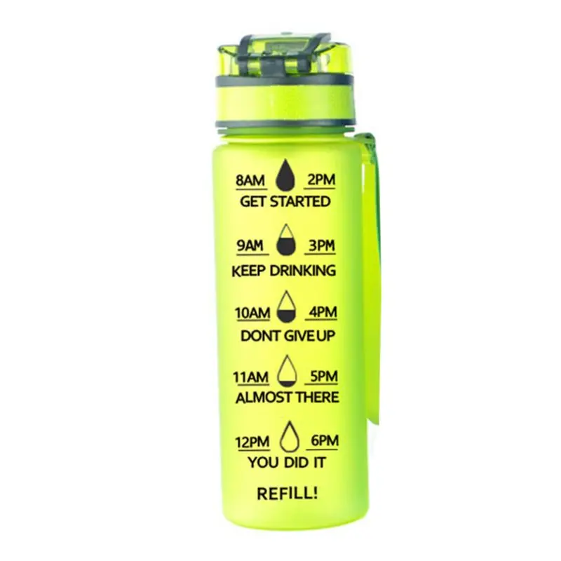 

Large Capacity Sports Water Bottle with Time Marker Plastic Bouncing Cover Cup