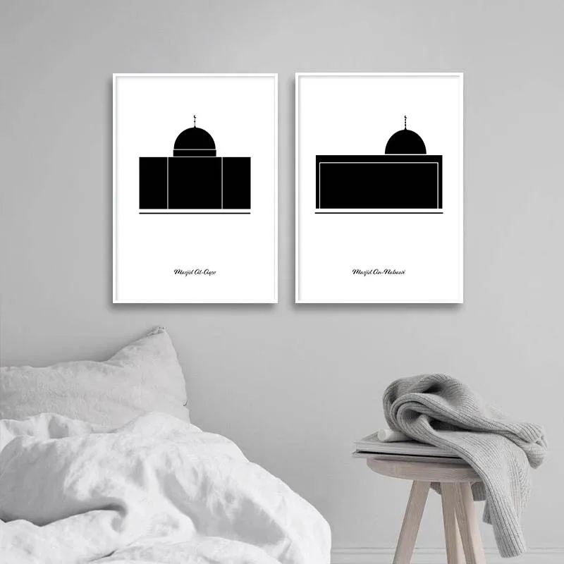 Исламский плакат Kaaba An-Nabawi черно-белый минималистичный принт настенная живопись
