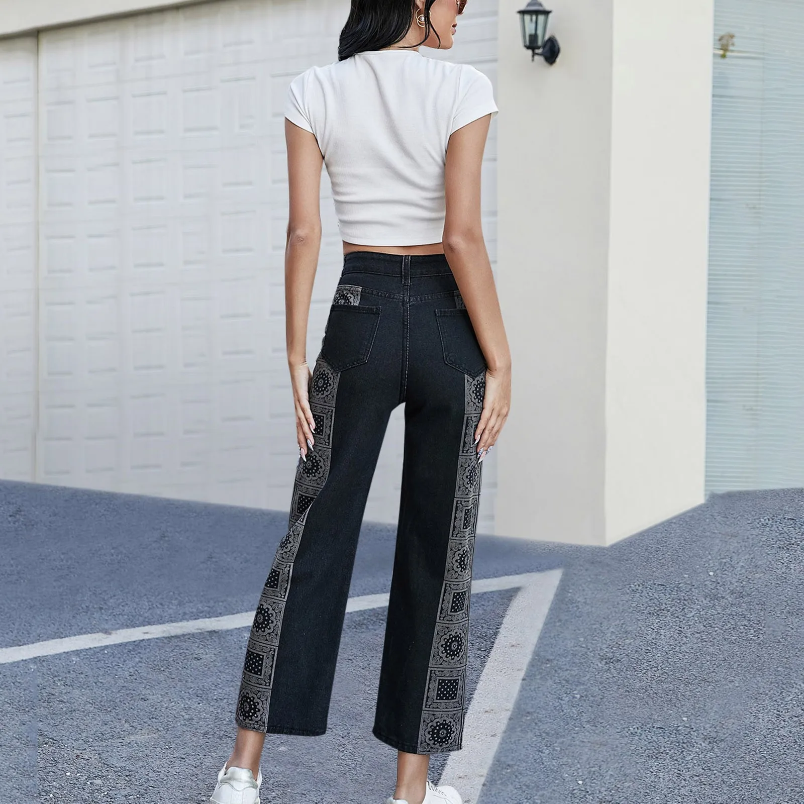 

Women Korean Jeans Street Casual Hip Hop High Waist Loose Straight Jeans Women's Fashion Pants