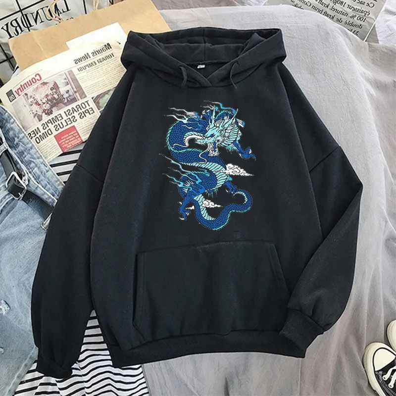 

New Ulzang Blue Dragon Hoodie Men/Women Pullover Sweatshirt Casual Hip Hop Unisex Streetwear Kpop Couple Harajuku Oversize Tops