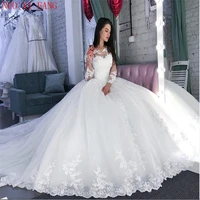 long sleeves ball gown wedding dress robe de mariee 2022 luxury plus size lace appliques bride dresses vestidos de noiva