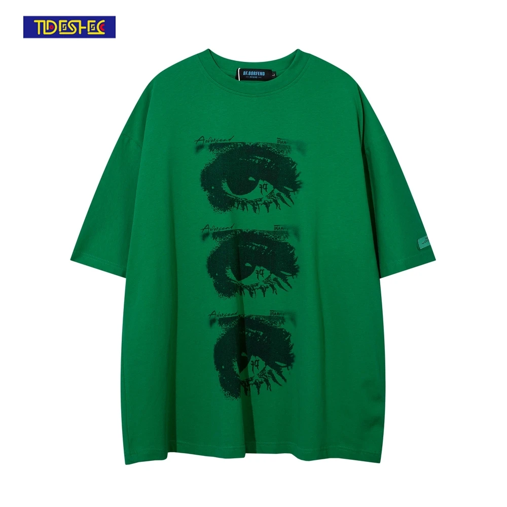 

Мужская футболка оверсайз TIDESHEC, Повседневная футболка с принтом глаза, хлопковая уличная одежда в стиле хип-хоп, летняя футболка в стиле пан...