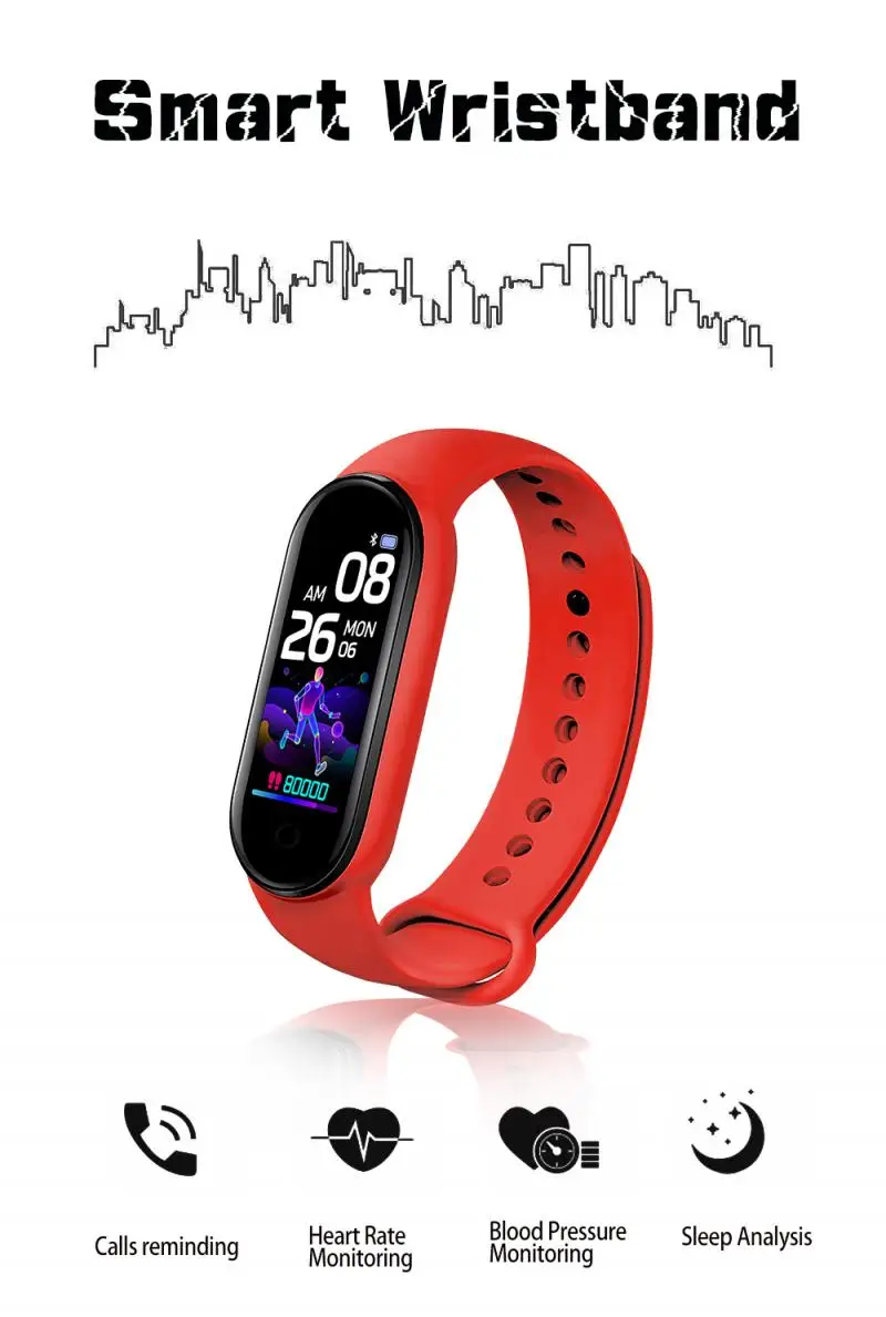 2021 hot bluetooth m5 smart sport watch fitness fitbit tracker heart rate blood pressure fit wearable devices wristbands free global shipping