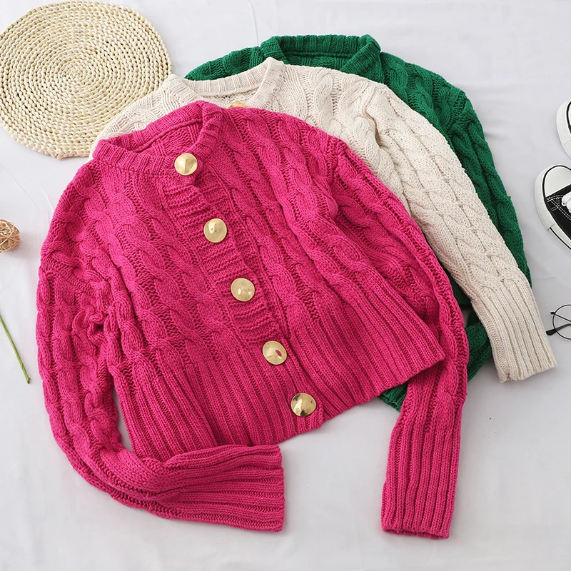 Женский кардиган с длинным рукавом Однотонный свитер цветами из пеньки