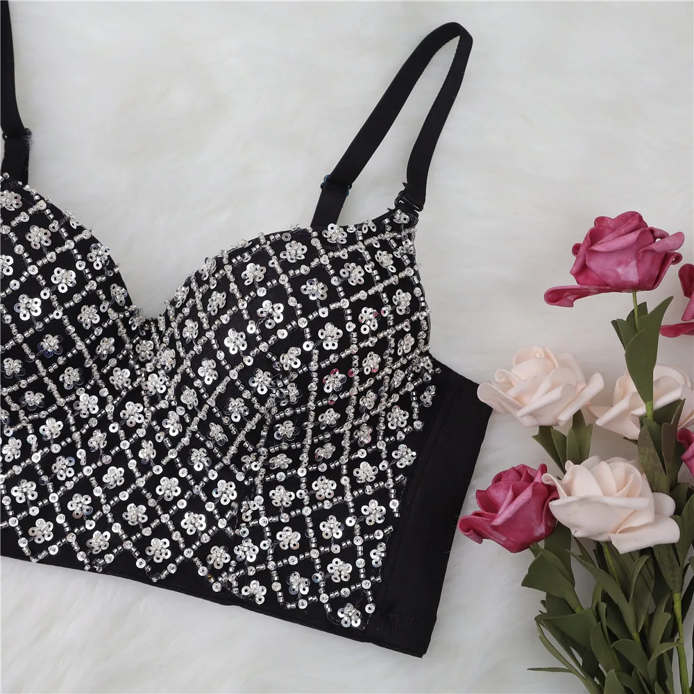 

Sequins Beading Thin Underwear Female Fashion Slim Camisole Tops Performance Clothing Women Sexy Plus Size Bustier Bras Y1136