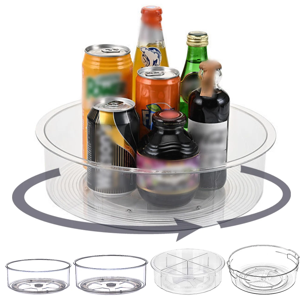 

360 Rotating Tray Kitchen Cabinet Organizer Drink Cosmetic Storage Rack Transparent Turntable Storage Box For Kitchen Bathroom