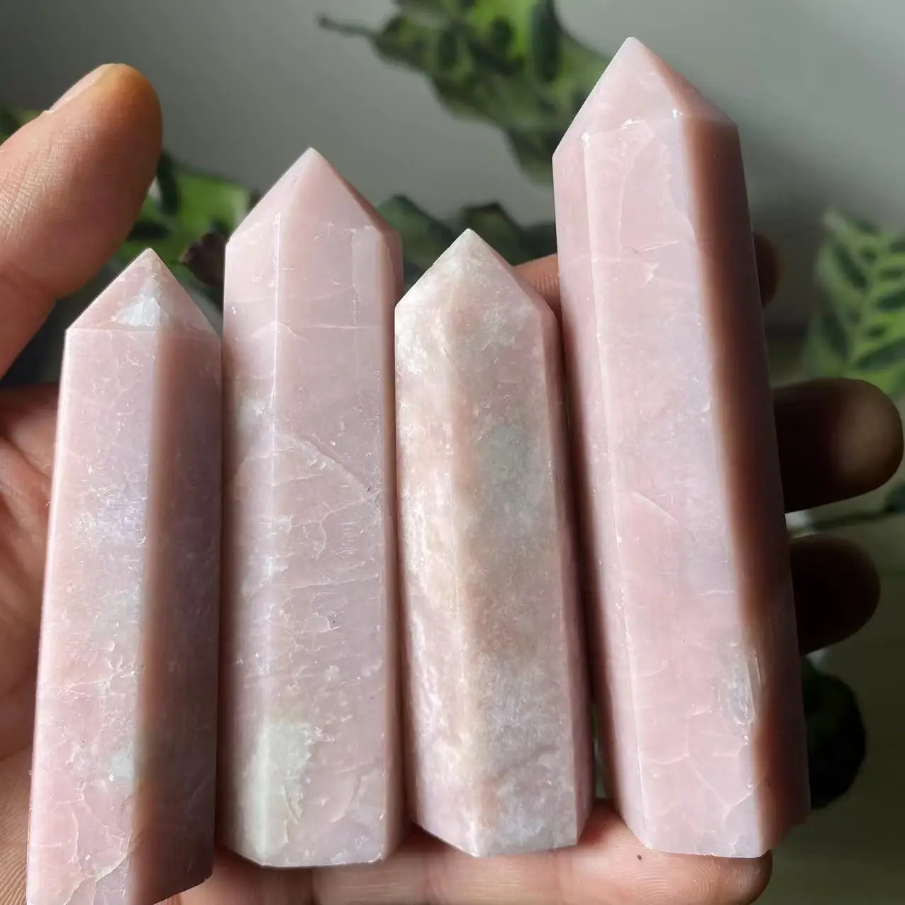 

Beautiful natural pink opal crystal towers natural crystal energy healing points