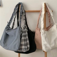 harajuku 2021 new fashion folding women handbag tote ladies casual canvas bag aesthetic elastic band shoulder bag beach bolsa