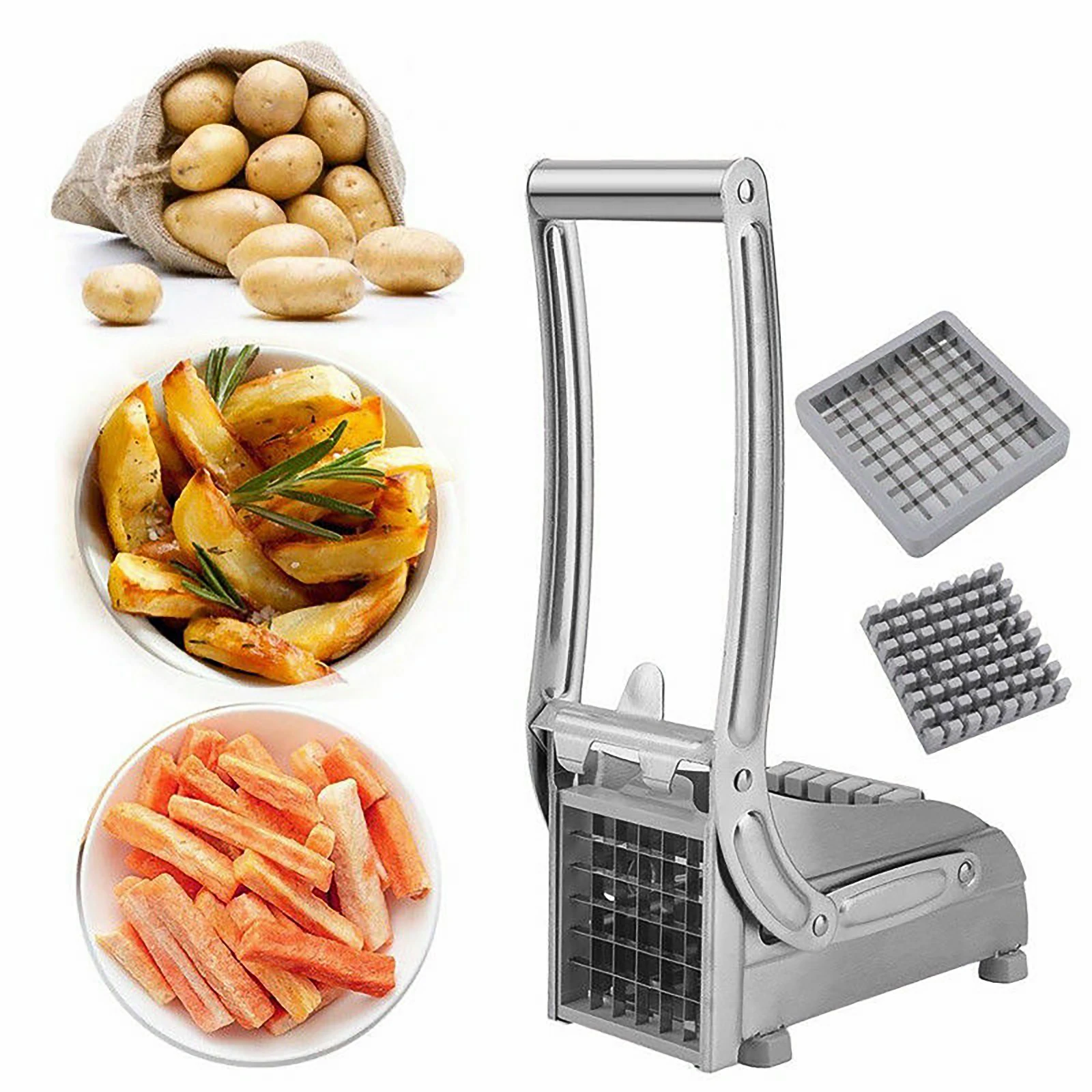 

Kitchen Manual Potato Cutter Stainless Steel French Fries Slicer Potato Chips Maker Chopper Dicer Cutting Machine with 2 Blades