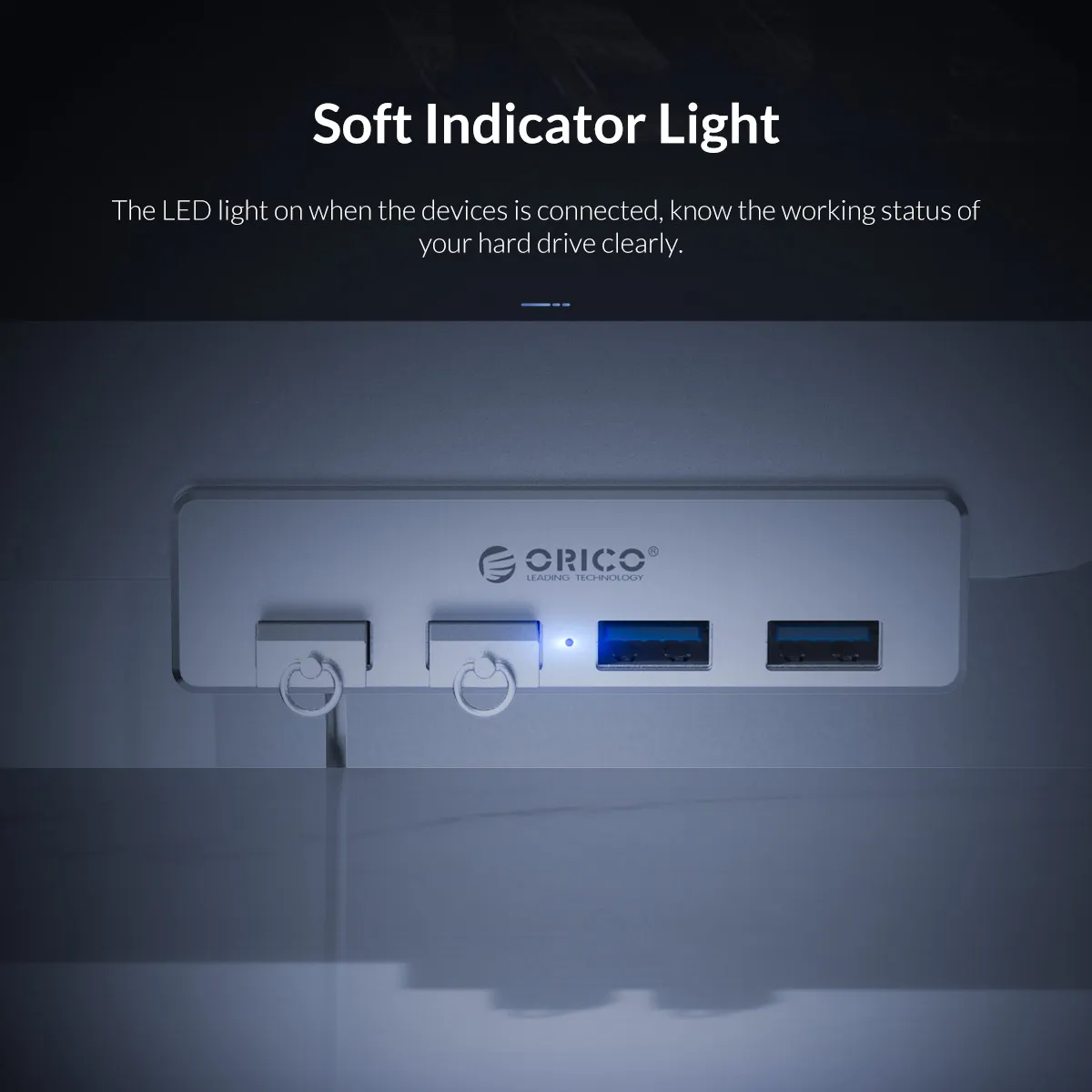 ORICO MH4PU алюминиевый 4 порта USB 3,0 Clip-хаб на зажиме для настольного ноутбука клип диапазон 10-32 мм с 100 см Дата-кабель-серебро