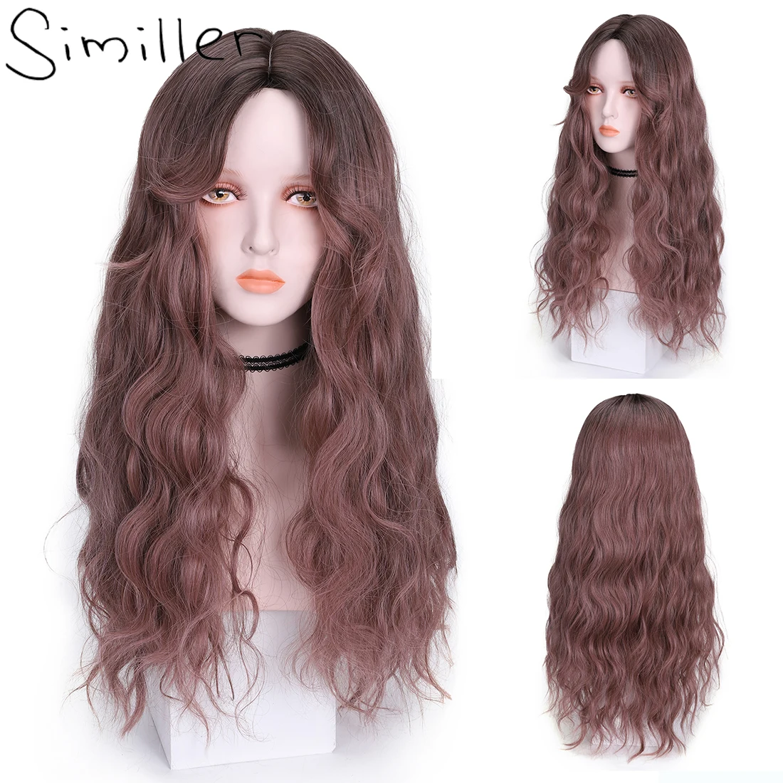 

Similler Women Synthetic Wigs Long Curly Hair for Daily Use with Bangs Black Brown Purple Heat Resistant Fiber Cosplay Wig